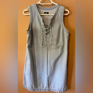 Dotti Sleeveless 100% cotton Denim Lace-Up Shift Mini Dress